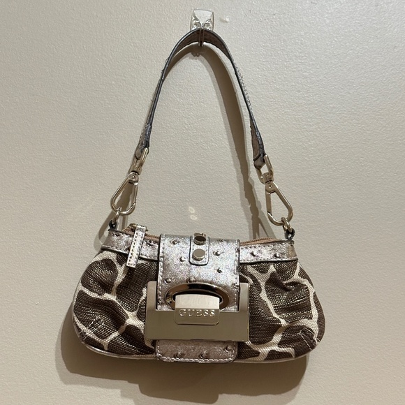 Guess Vintage Y2K Gold Giraffe Wristlet Mini Purse Bag Brown and Tan - Picture 1 of 12